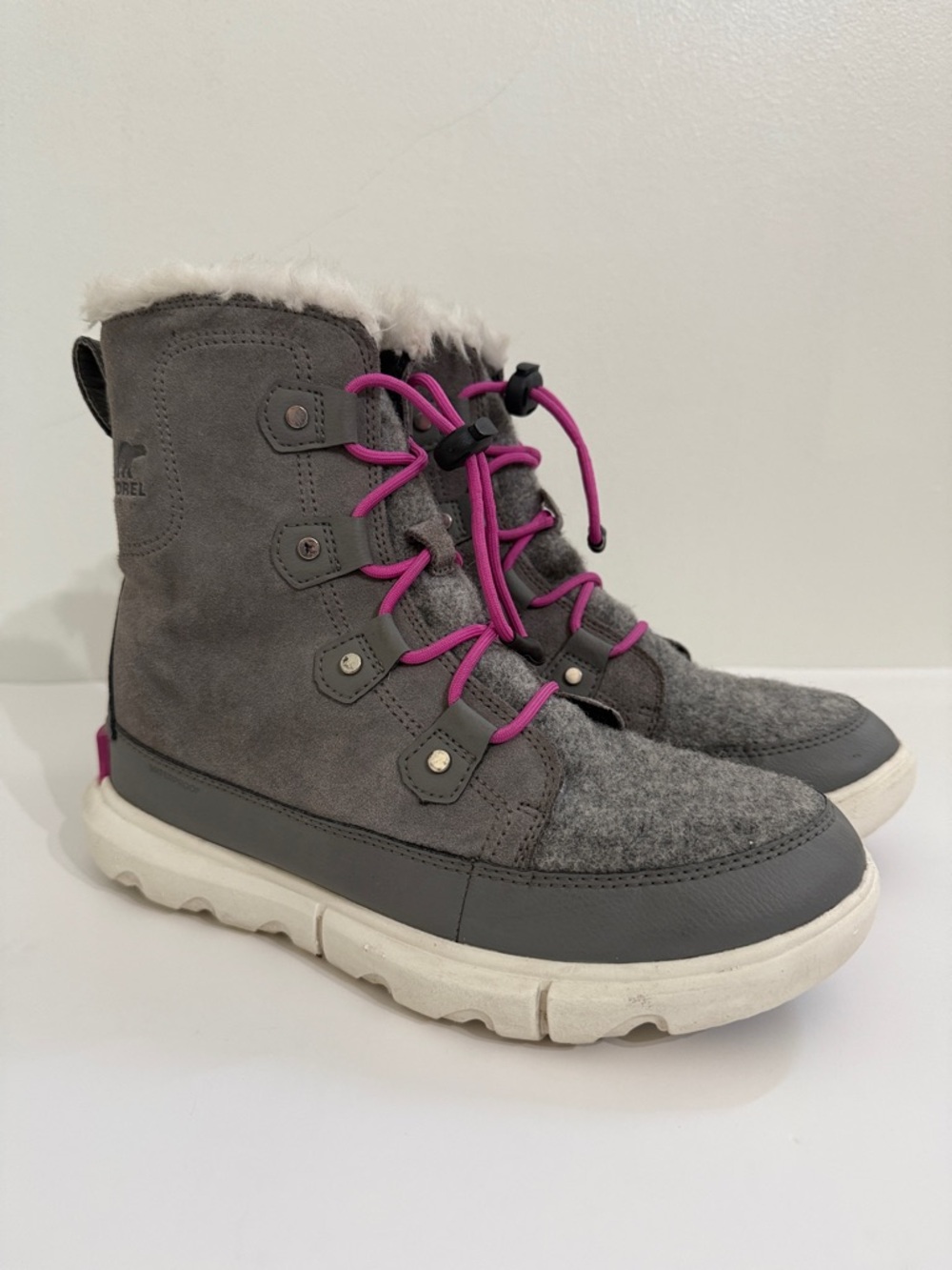 SOREL Explorer Waterproof Boots Womens Size 7 Faux Fur Gray - Picture 3 of 13